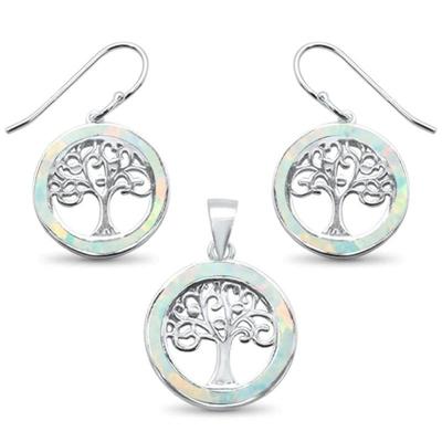 White Opal Tree Of Life .925 Sterling Silver Earrings & Pendant Set
 $78...