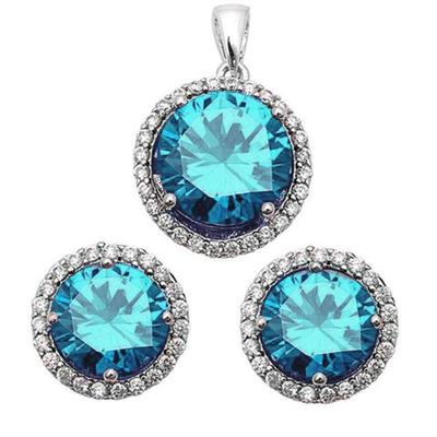 Halo Simulated Blue Topaz .925 Sterling Silver Earrings & Pendant Set
$60...