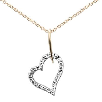 SPECIAL! .10ct G SI 14K Two Tone Gold Diamond Hear Pendant Necklace 18