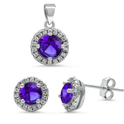 Halo Amethyst & Cz .925 Sterling Silver Pendant & Earrings Set
$48....