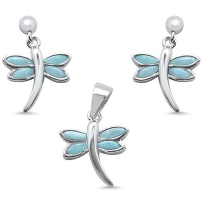 Natural Larimar .925 Sterling Silver Earring & Pendant Set
$75...