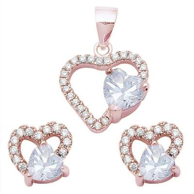 Rose Gold Plated White CZ Heart .925 Sterling Silver Earring & Pendant Jewelry Set
$30...