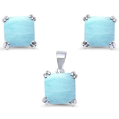 Natural Larimar Cushion Cut .925 Sterling Silver Earring & Pendant Set
$75...