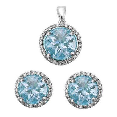 Halo Simulated Aquamarine .925 Sterling Silver Earrings & Pendant Set
$60...