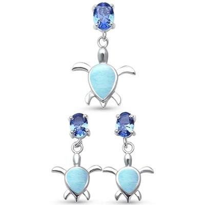 Natural Larimar Turtle & Tanzanite Cubic Zirconia .925 Sterling Silver Earring & Pendant Set
$72...