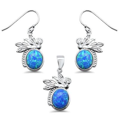 Natural Larimar & Cubic Zirconia .925 Sterling Silver Pendant & Earring Set
$48...