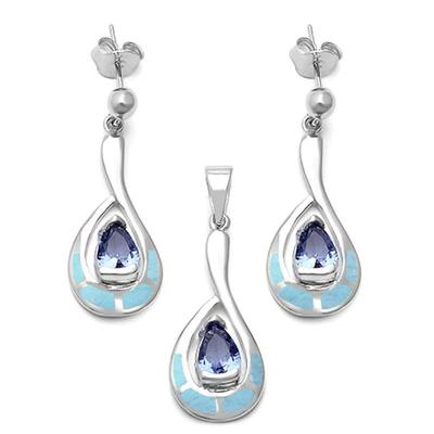 Natural Larimar & Tanzanite .925 Sterling Silver Earring & Pendant Set
 $87...