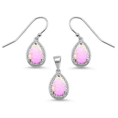 Pear Shape Pink Opal & Cubic Zirconia .925 Sterling Silver Earring & Pendant Set
$45...
