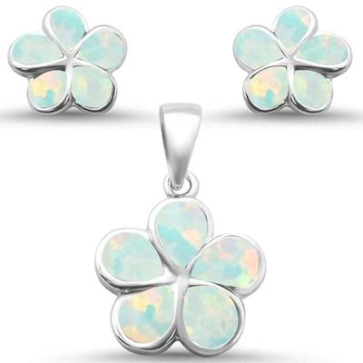 White Opal Plumeria Flower .925 Sterling Silver Earrings & Pendant Set
$48...