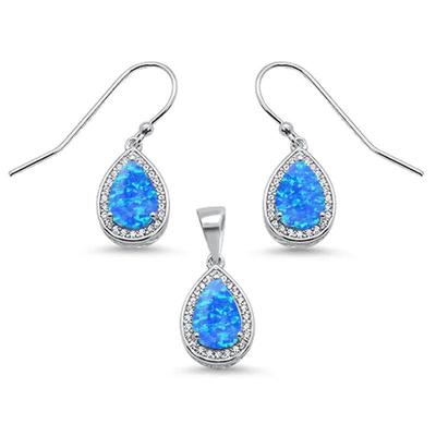 Pear Shape Blue Opal & Cubic Zirconia .925 Sterling Silver Earring & Pendant Set
$45...