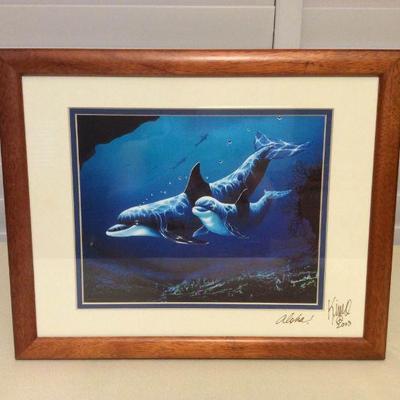 MCT060 Koa Framed Picture Of Dolphins