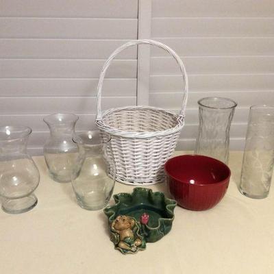 MCT076 Ceramic Frog Planter, Plumeria Etched Glass Vase, Basket & More!