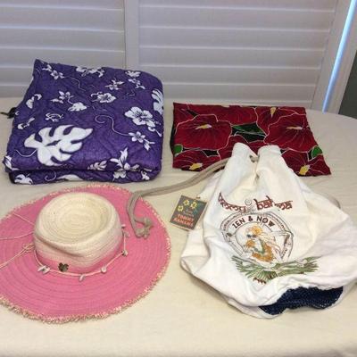 MCT039 Tommy Bahama Beach Bag, Betsey Johnson Straw Hat, Pareo & Hawaiian Print Sleeping Bag