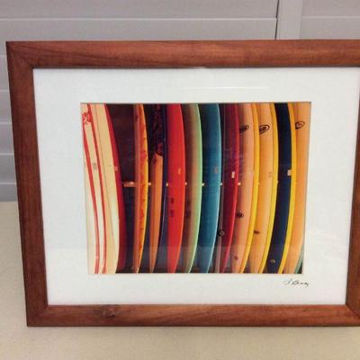 MCT062 Koa Framed Art Photography Picture Of Surfboards 