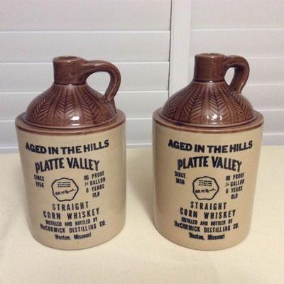 MCT077 Two Vintage Ceramic McCormck Platte Valley Whiskey Jugs