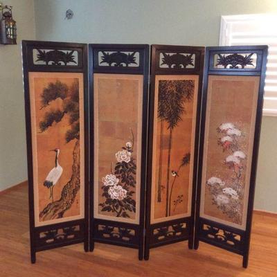 MCT083 Two Sided Japanese Hand Painted Four Paneled Screen