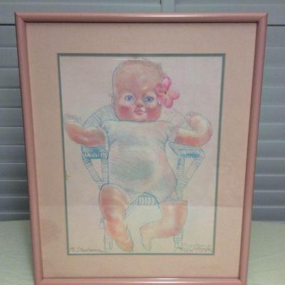 MCT158 Rare Framed Aloha Baby Doll Picture By Pegge Hopper 