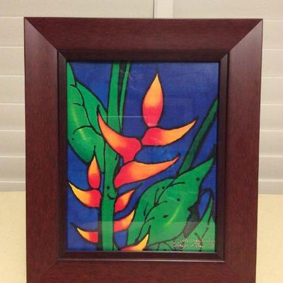 MCT064 Framed Print Of Tropical Flower Painting On Silk 