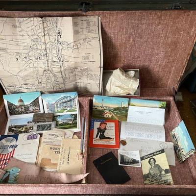 Army Chest With Mementos Of World War II Including Map, Photograph, Postcards & MoreÂ 