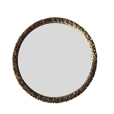 Beautiful Vintage 26" Circular Mirror With Gilded Plaster Floral FrameÂ 