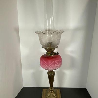 Antique Glass & Porcelain Oil Lamp