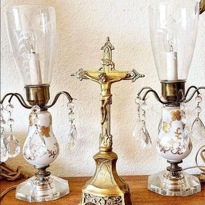 Antique French Paris Lamps, Religious Collectibles