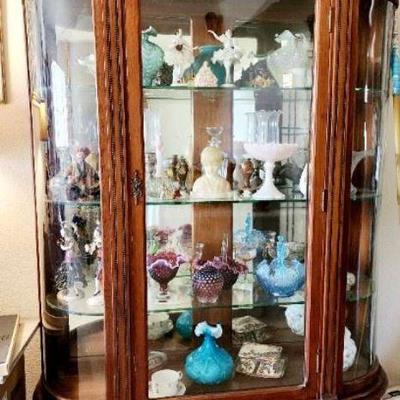 Large Antique Cabinet glass shelves with key, Antique, Vintage Glass, Marble Busts and figures