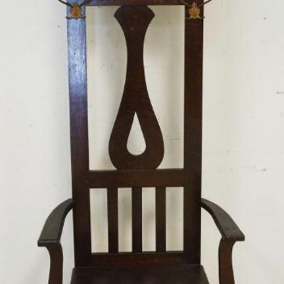 1069	ANTIQUE OAK HALL SEAT W/COAT RACK, APPROXIMATELY 16 IN X 25 IN X 78 IN HIGH
