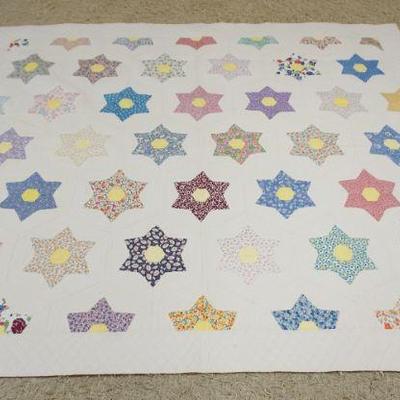 1033	HAND SEWN QUILT STAR PATTERN, APPROXIMATELY 7 FT 4 IN X 6 FT 7 IN
