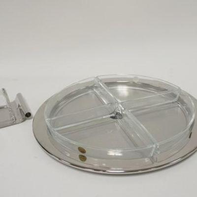 1206	3 PIECE ALESSI LOT, HONEY JAR 8 IN HIGH, BUTTER DISH 8 IN LONG, & 4 PART RELISH TRAY 12 3/4 IN

