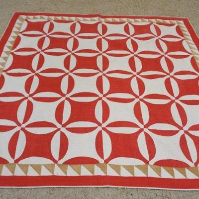1041	ANTIQUE HAND SEWN QUILT, ROB PETER TO PAY PAUL PATTERN, SOME WEAR, APPROXIMATELY 5 FT 10 IN X 6 FT 3 IN
