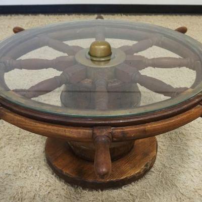 1061	NAUTICAL MARITIME SHIP CAPTAINS WHEEL COCKTAIL TABLE, 2 PART CAN EASILY REVERT BACK TO WHEEL ONLY
