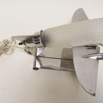 1198	A SARSAPALLA DECO DESIGNS DECO AIRPLANE LAMP, CHROME & GLASS, APPROXIMATELY 9 IN HIGH
