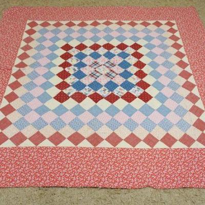 1043	ANTIQUE HAND SEWN QUILT, APPROXIMATELY 6 FT X 6 FT
