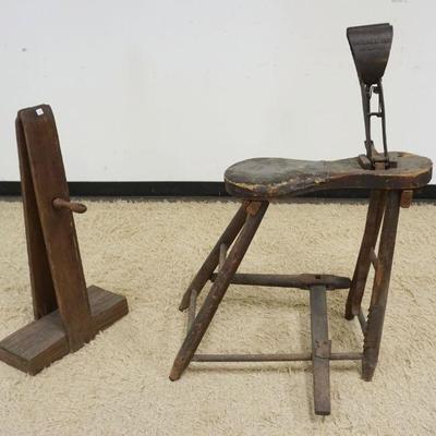 1051	PRIMITIVE LOT, 2 VISES INCLUDING CAST IRON DOERING PAT VISE, APPROXIMATELY 33 IN X 23 IN X 43 IN HIGH

