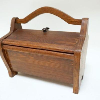 1256	ANTIQUE CHESTNUT CANTILEVER TOP SEWING BOX, APPROXIMATELY 9 1/2 IN X 14 IN X 14 IN HIGH
