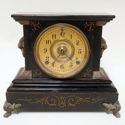 1153	ANSONIA VICTORIAN MANTLE CLOCK IN CAST IRON CASE, APPROXIMATELY 6 IN X 13 IN X 10 1/2 IN HIGH
