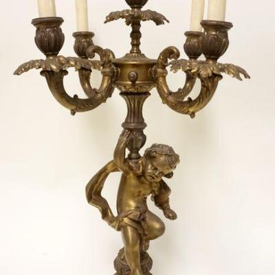 1143	CAST METAL CHERUB CANDELABRA LAMP, APPROXIMATELY 24 IN HIGH
