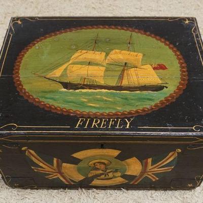 1060	ANTIQUE PAINT DECORATED WOOD NAUTICAL CHART BOX *FIREFLY* APPROXIMATELY 23 IN X 18 IN X 12 IN HIGH
