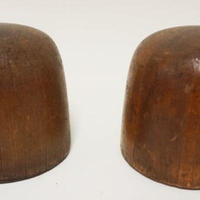 1012	ANTIQUE WOOD HAT MOLDS LOT OF 2, APPROXIMATELY 6 IN HIGH
