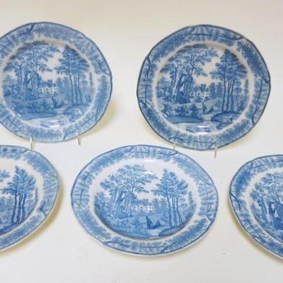 1094	DAVENPORT STAFFORDSHIRE BLUE & WHITE TRANSFERWARE, GROUP OF 2-9 1/2 IN PLATES & 3-9 1/2 IN BOWLS
