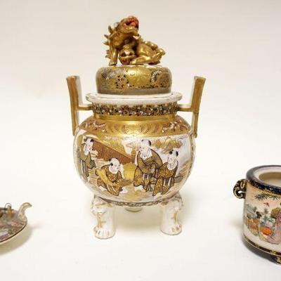 1126	LOT OF ASSORTED SATSUMA PIECES INCLUDING TEAPOT, COVERED URN, LARGEST APPROXIMATELY 10 1/4 IN, SOME LOSSES
