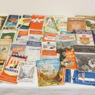 1101	LARGE LOT OF VINTAGE ROAD MAPS & TRAVEL BOOKS
