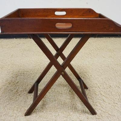 1064	ANTIQUE MAHOGANY DOVETAILED FOLDING BUTLERS TRAY TABLE, APPROXIMATELY 29 IN X 19 IN X 33 IN HIGH
