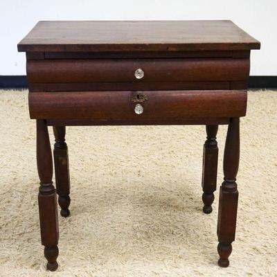 1085	ANTIQUE CHERRY & MAHOGANY 2 DRAWER STAND, APPROXIMATELY 17 IN X 26 IN X 29 IN
