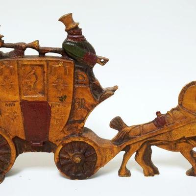 1015	ANTIQUE CAST IRON HORSE DRAWN COACH DOOR STOP, *LONDON ROYAL* APPROXIMATELY 7 1/4 IN X 12 IN
