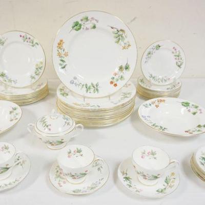 1117	MINTON *MEADOW* BONE CHINA INCLUDING 12-10 1/2 IN PLATES, 8-8 IN PLATES, 10-6 1/2 IN PLATES, 2-9 IN BOWLS, 8 SAUCERS, 3 CUPS, &...
