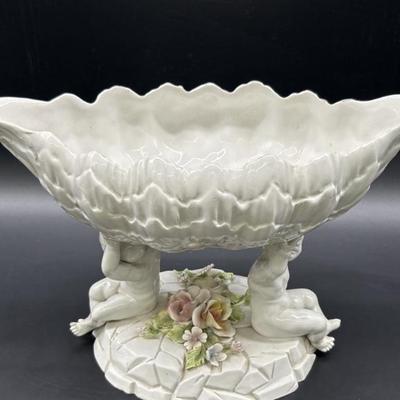 Vtg. Italian Cherub & Porcelain Flower Centerpiece