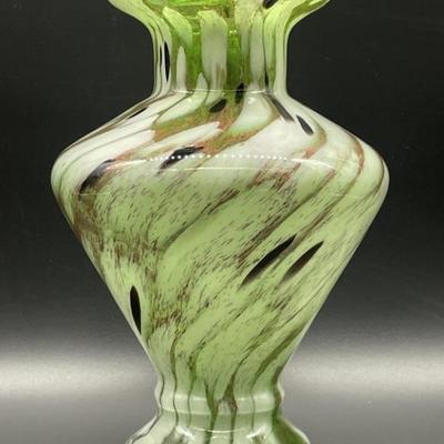 Swirl over Green Art Glass Mouth Blown Vase