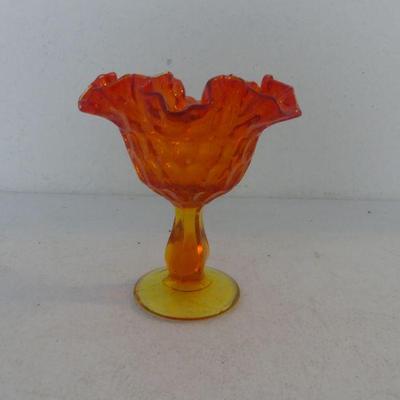 Vintage MCM Fenton Amberina Thumbprint Pedestal Candy Dish - 6